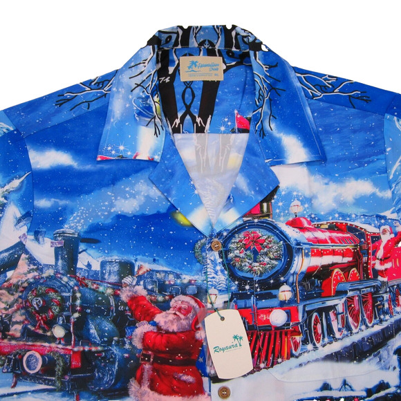 Christmas Hawaiian Shirt Men's size 3XL Short Sleeve Button Up Santa Poly NWT - Picture 5 of 11